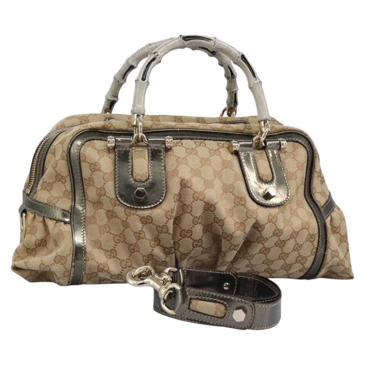 GUCCI Bamboo GG Canvas Hand Bag 2way Beige Auth 112922