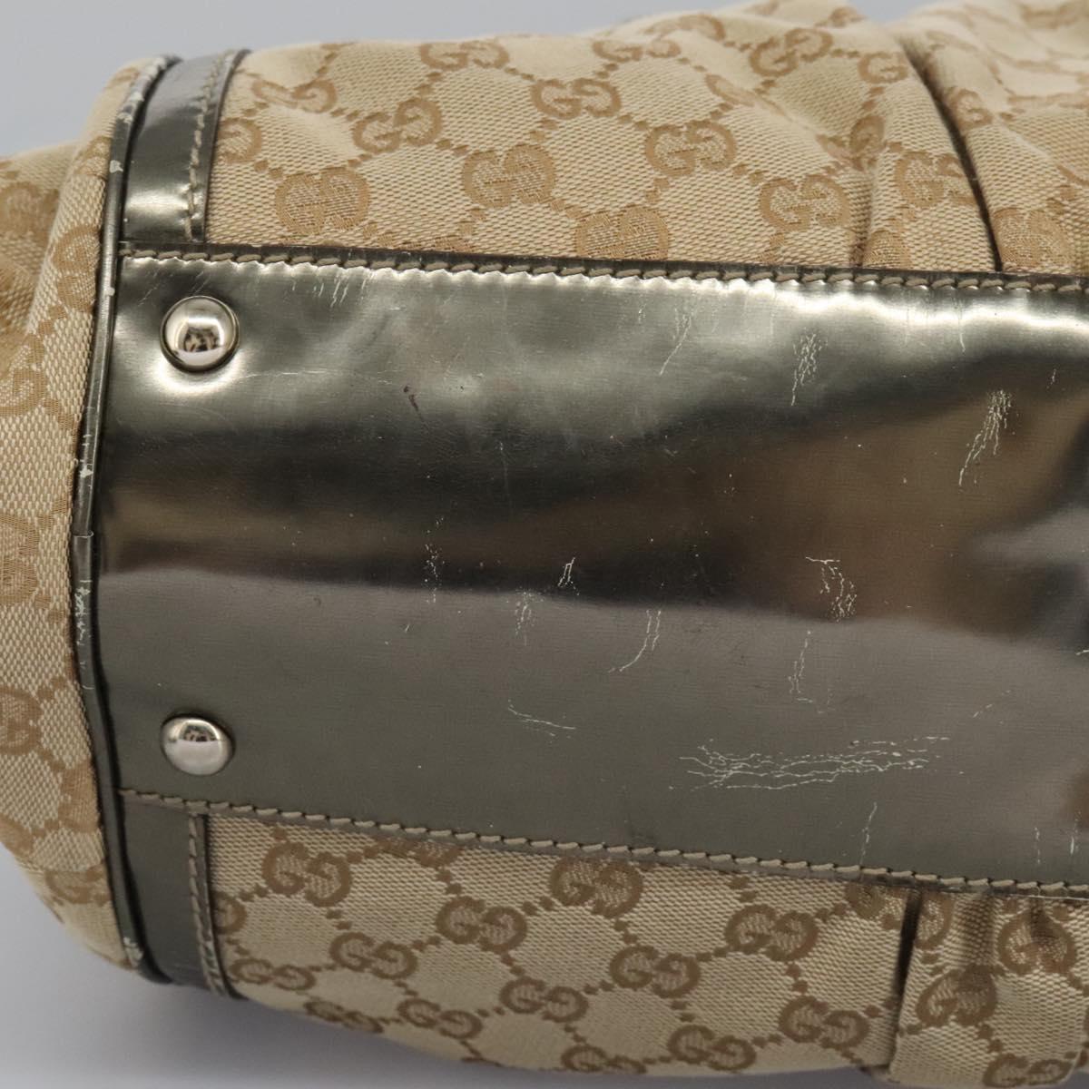 GUCCI Bamboo GG Canvas Hand Bag 2way Beige Auth 112922