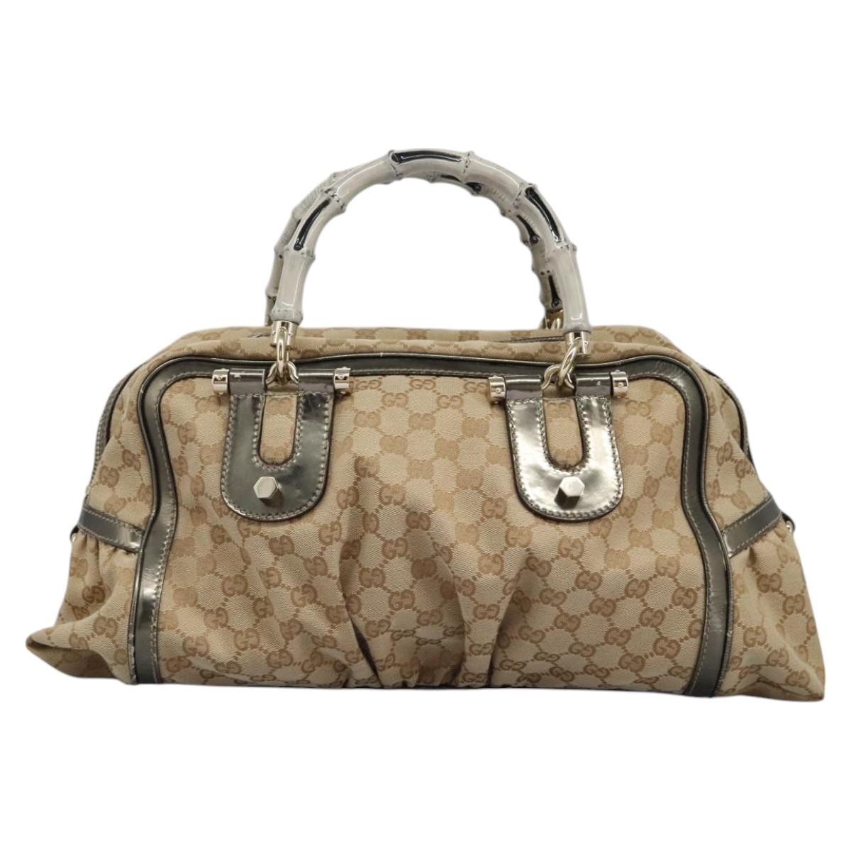 GUCCI Bamboo GG Canvas Hand Bag 2way Beige Auth 112922
