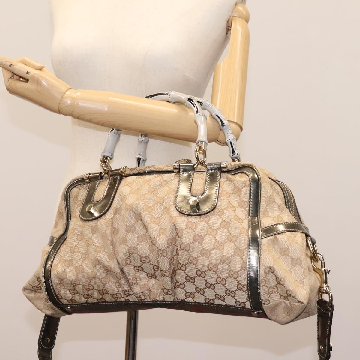 GUCCI Bamboo GG Canvas Hand Bag 2way Beige Auth 112922