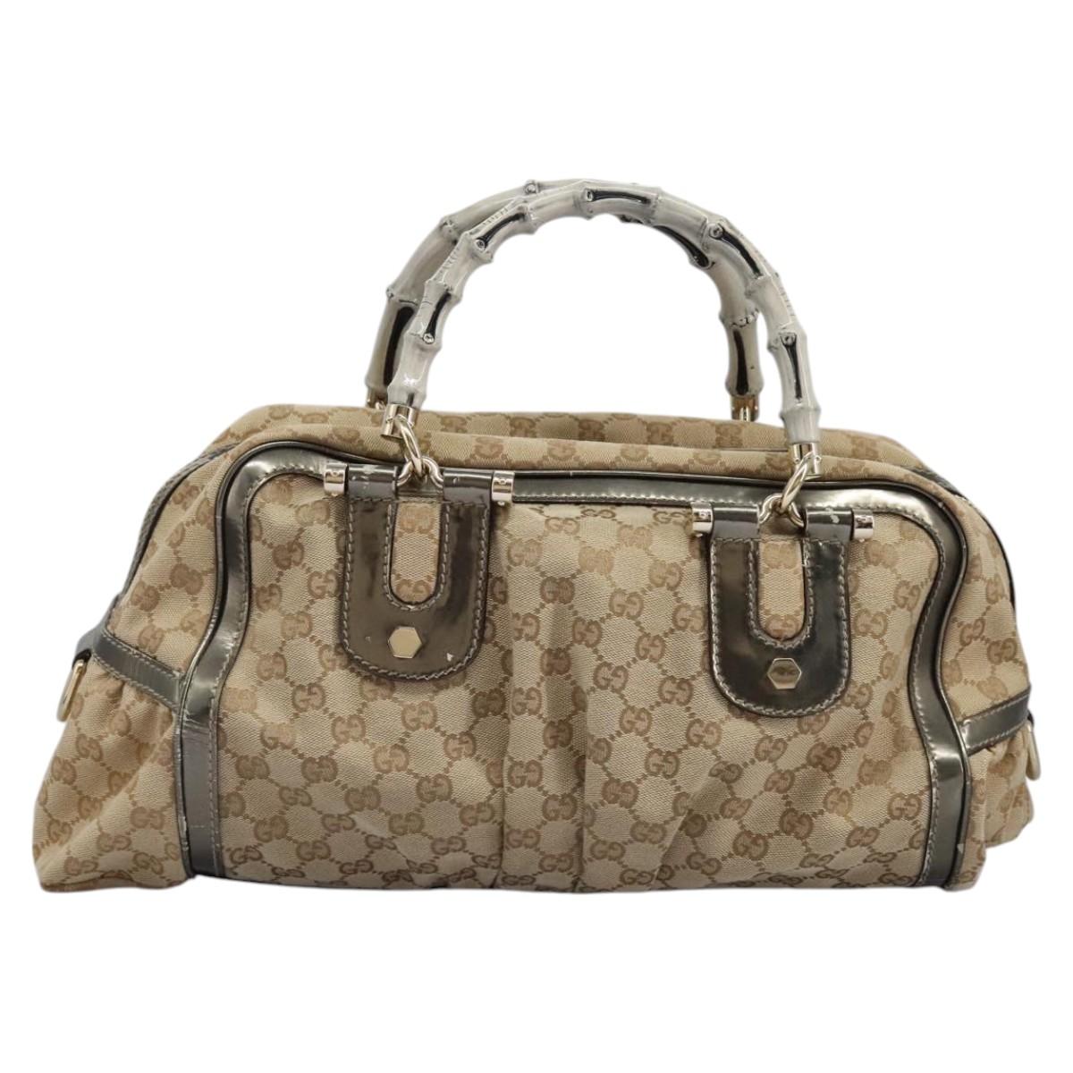 GUCCI Bamboo GG Canvas Hand Bag 2way Beige Auth 112922