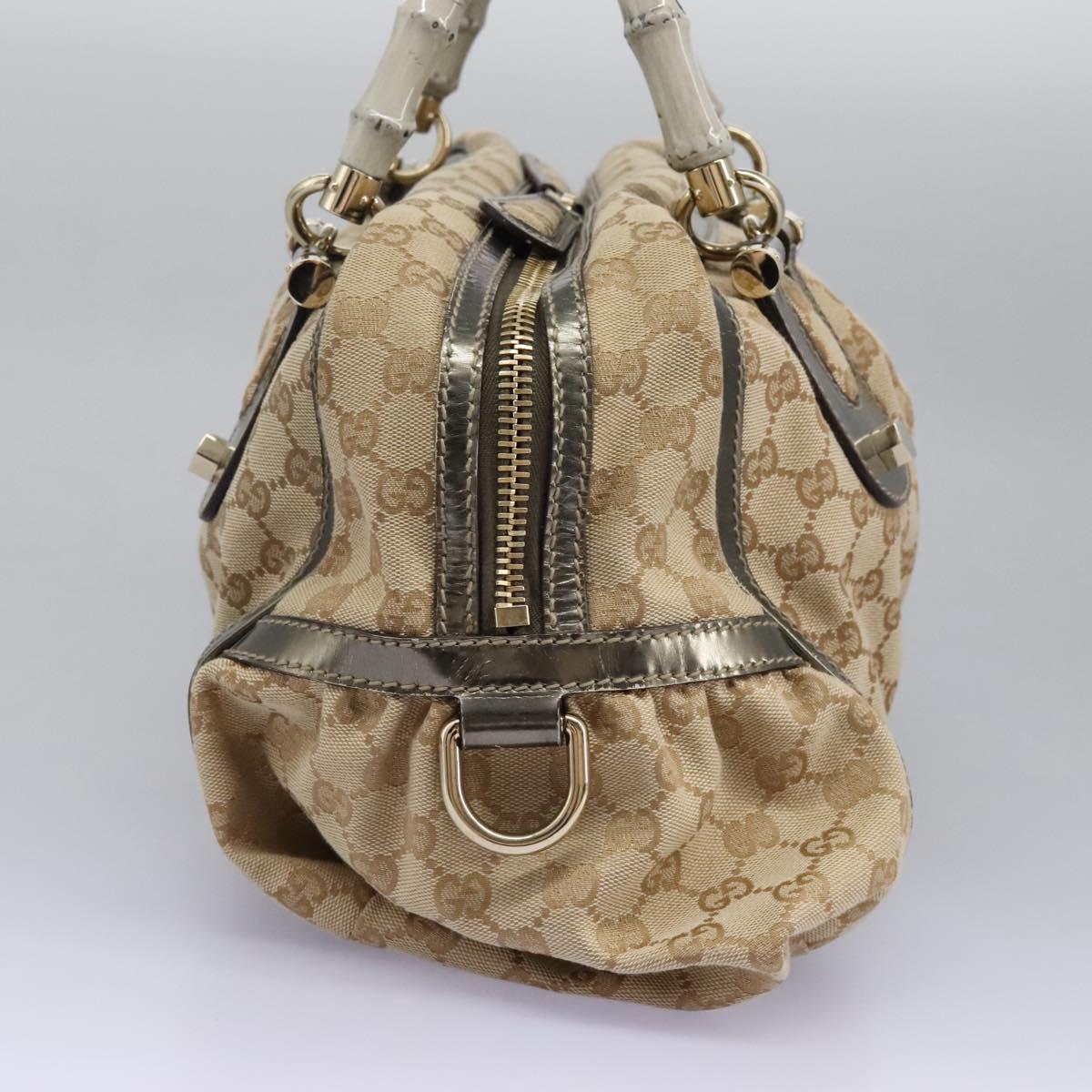 GUCCI Bamboo GG Canvas Hand Bag 2way Beige Auth 112922