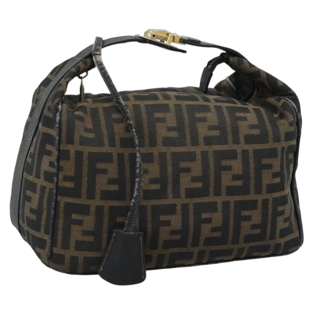 FENDI Zucca Canvas Vanity Pouch Brown Black gold Auth 112925