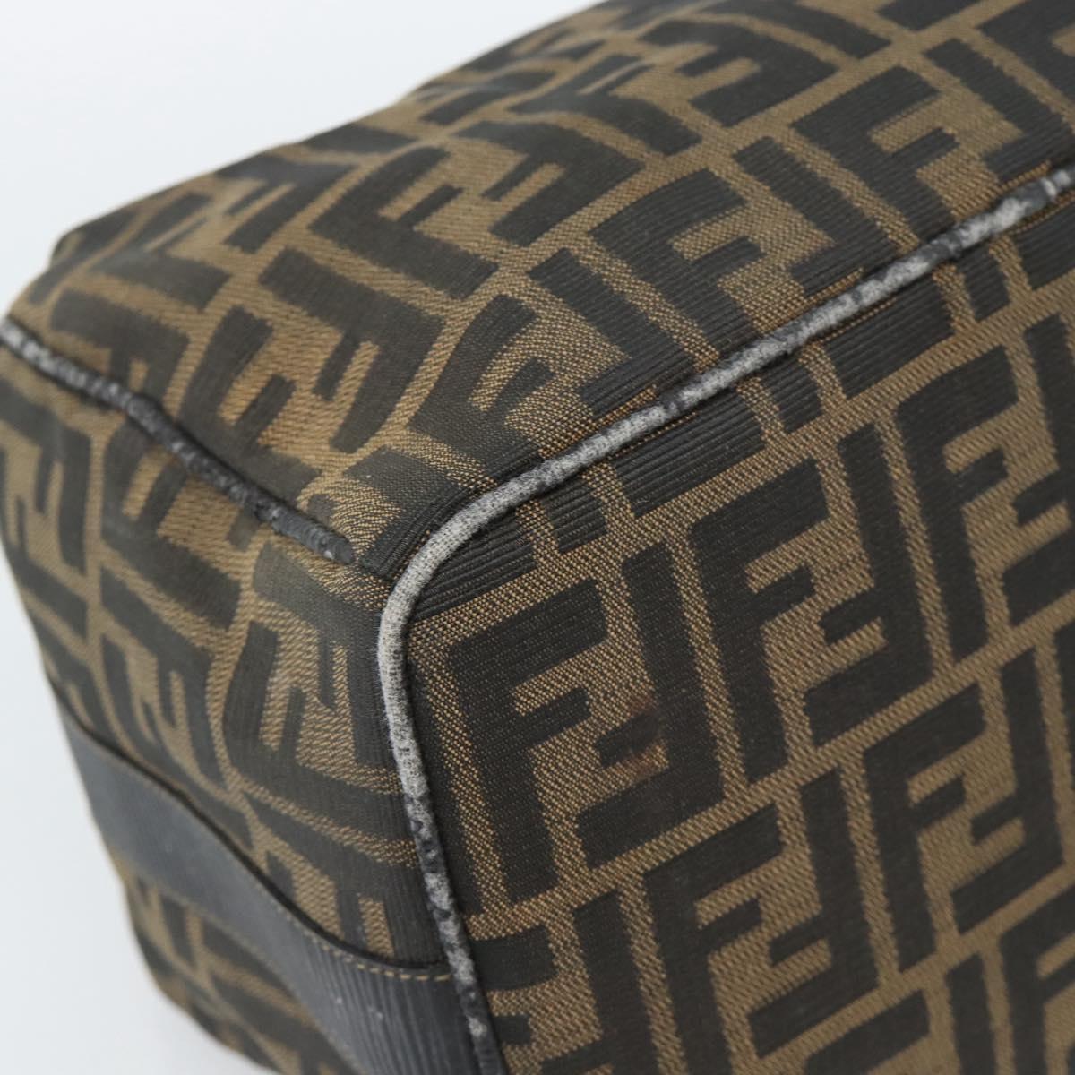 FENDI Zucca Canvas Vanity Pouch Brown Black gold Auth 112925