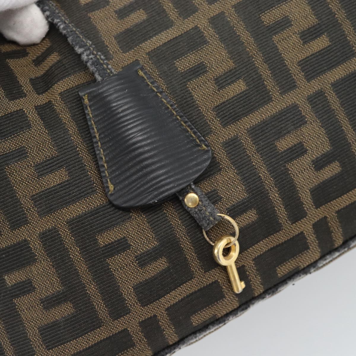 FENDI Zucca Canvas Vanity Pouch Brown Black gold Auth 112925