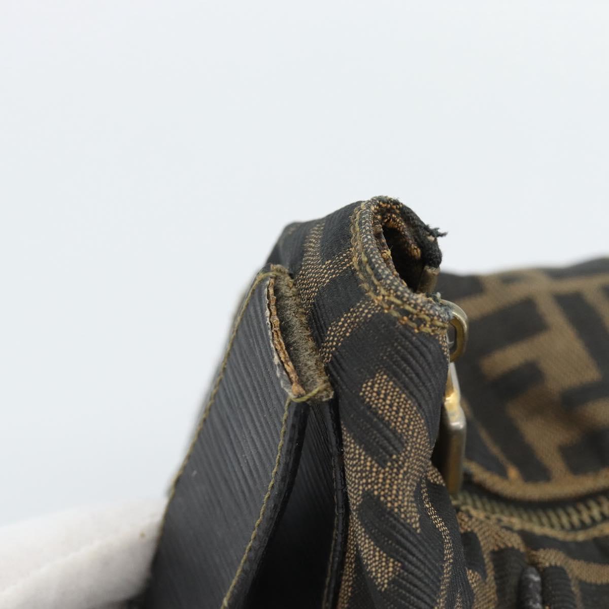 FENDI Zucca Canvas Vanity Pouch Brown Black gold Auth 112925