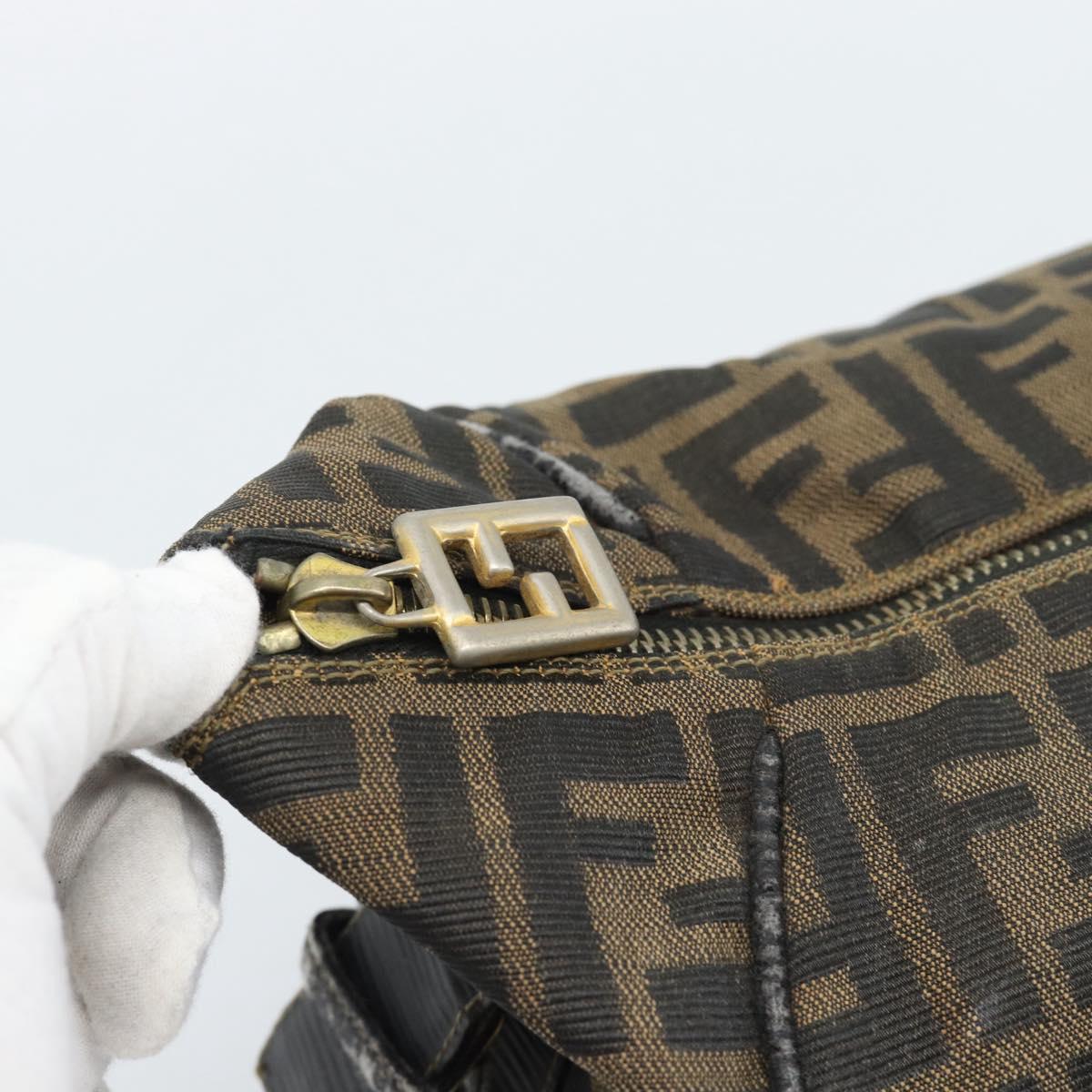 FENDI Zucca Canvas Vanity Pouch Brown Black gold Auth 112925
