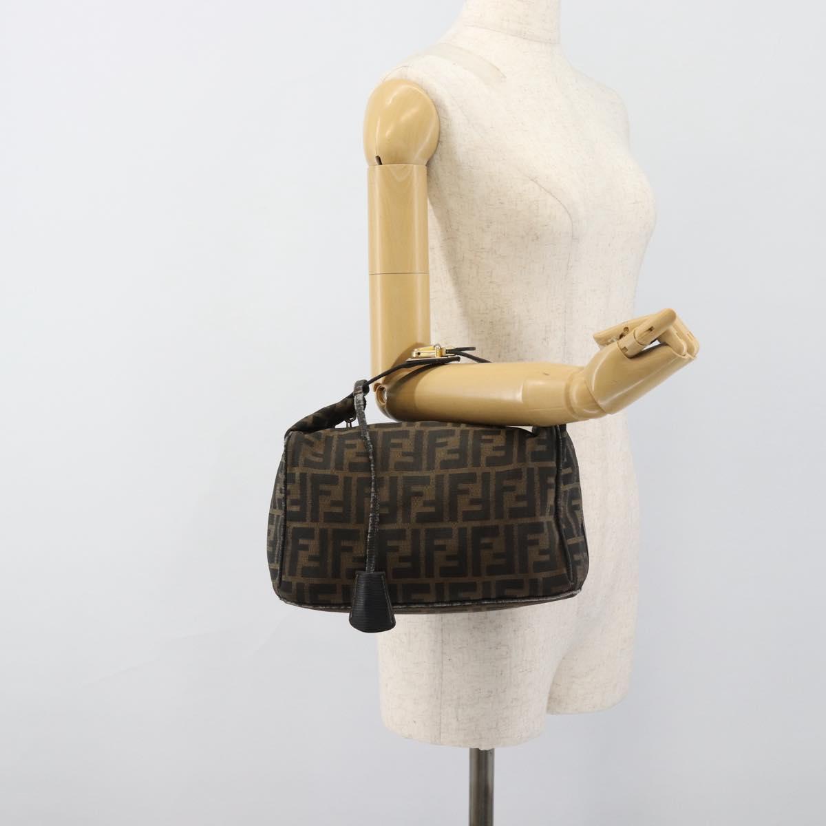 FENDI Zucca Canvas Vanity Pouch Brown Black gold Auth 112925