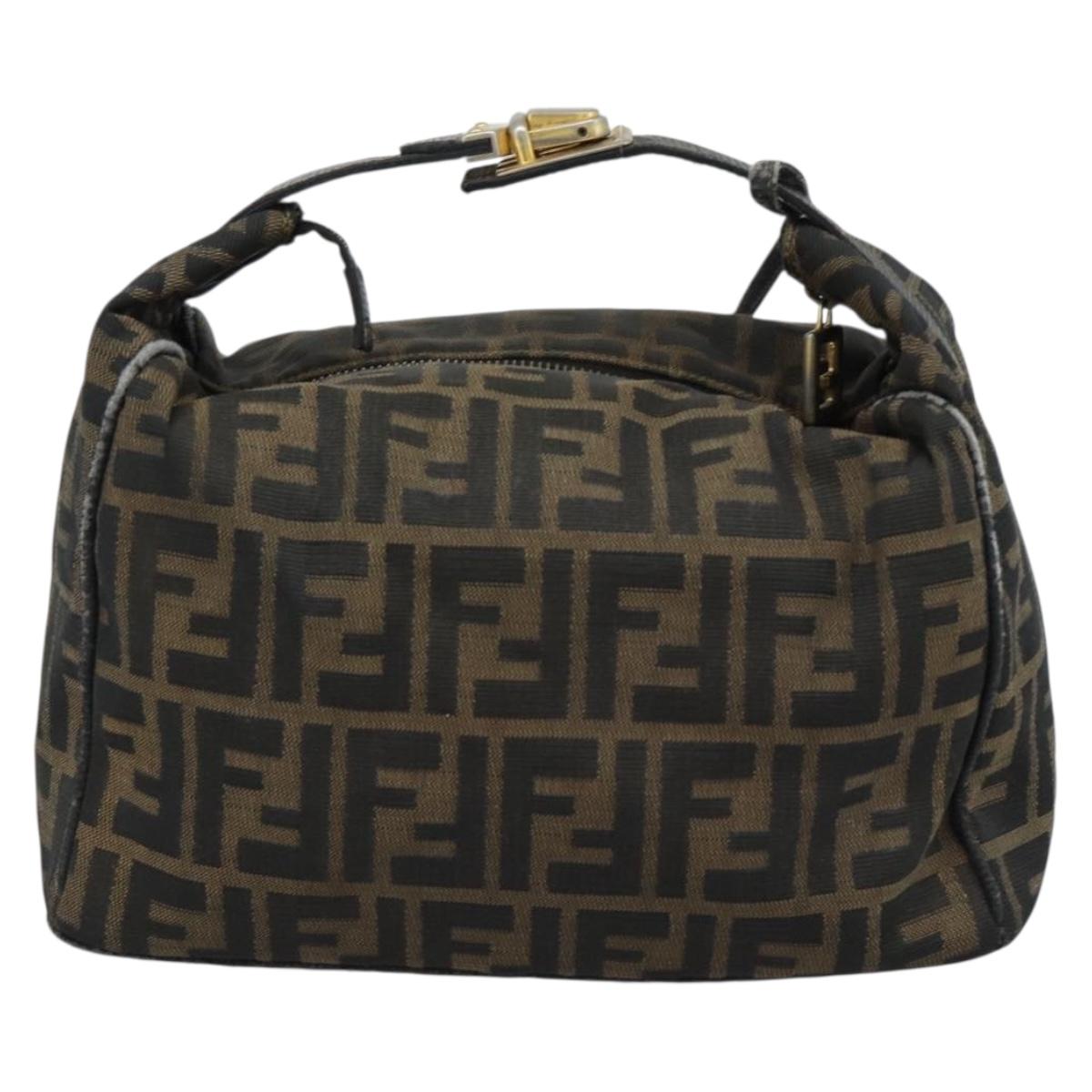 FENDI Zucca Canvas Vanity Pouch Brown Black gold Auth 112925