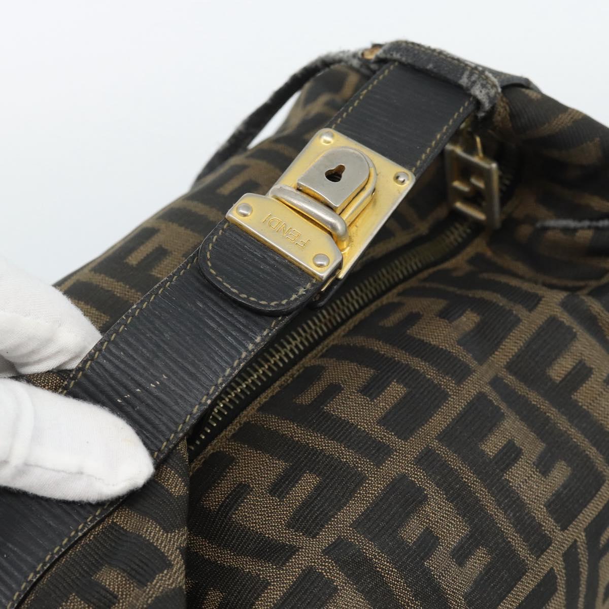 FENDI Zucca Canvas Vanity Pouch Brown Black gold Auth 112925