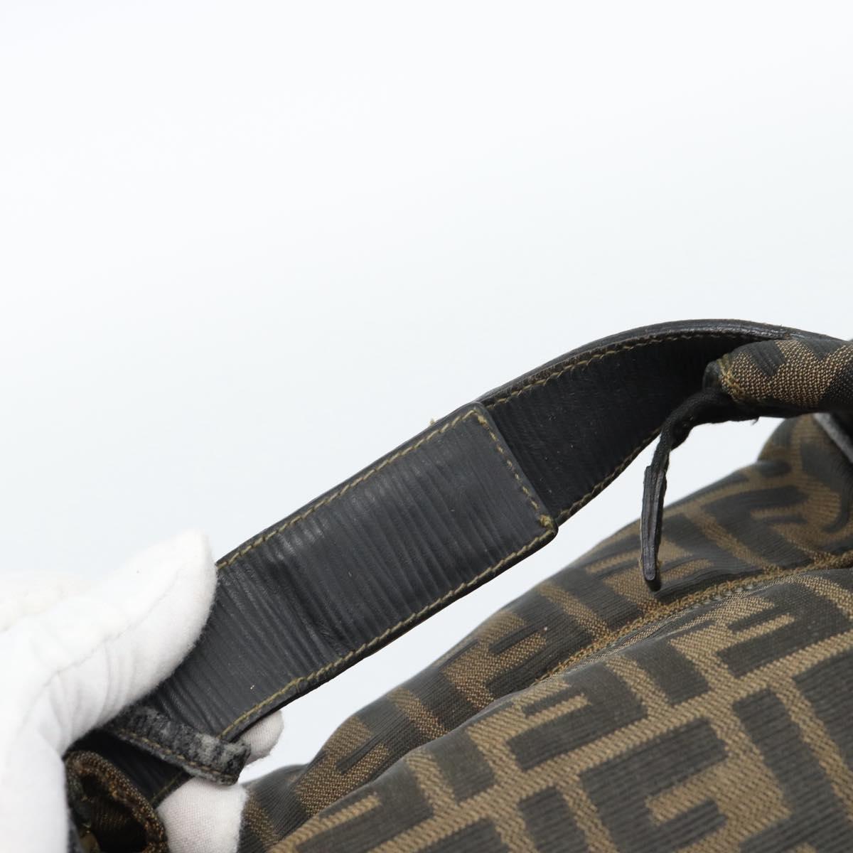 FENDI Zucca Canvas Vanity Pouch Brown Black gold Auth 112925