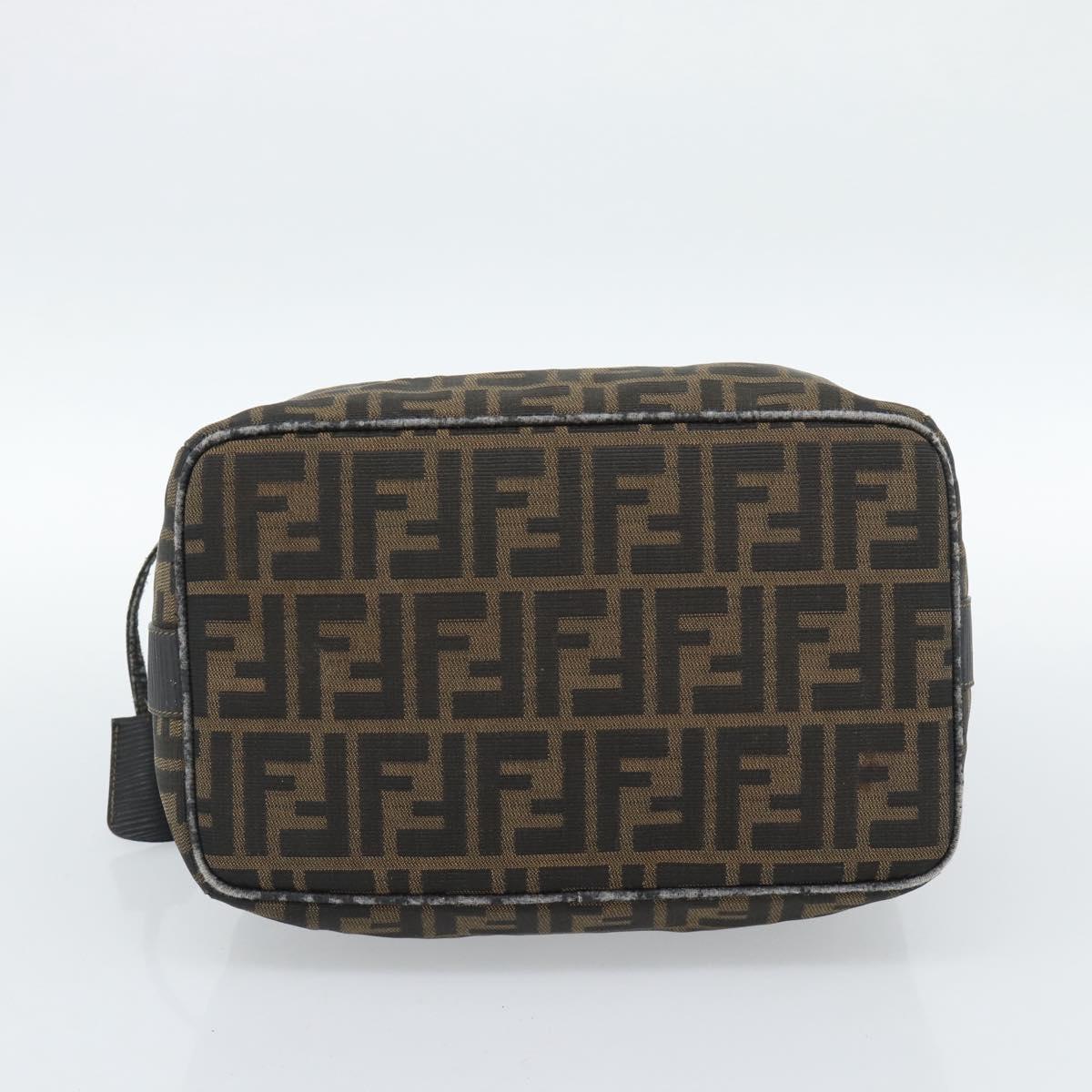 FENDI Zucca Canvas Vanity Pouch Brown Black gold Auth 112925