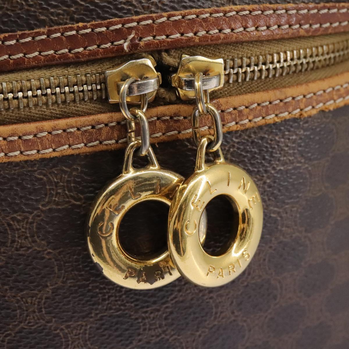 CELINE Macadam Canvas Vanity Hand Bag PVC Leather 2way Brown Auth 112929