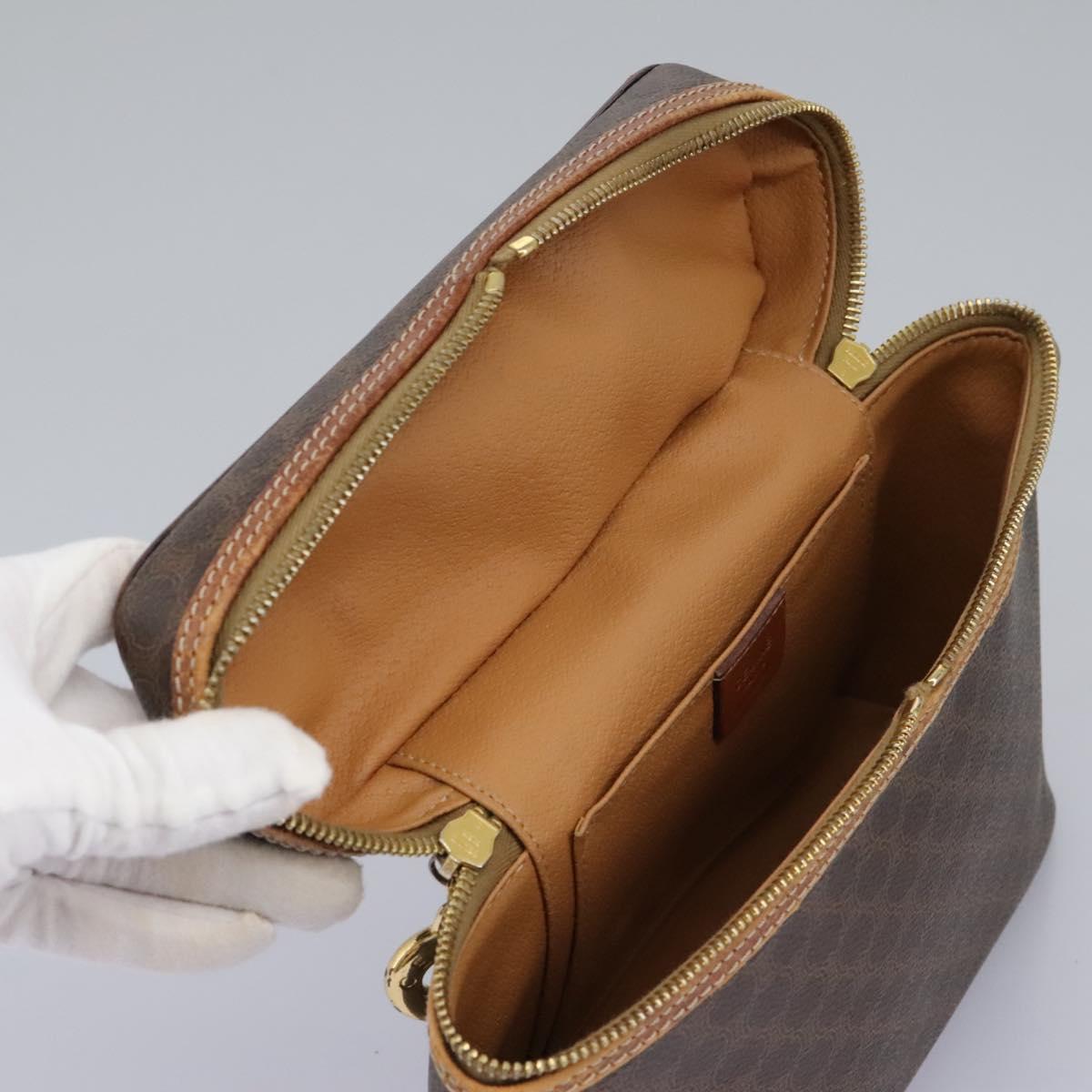 CELINE Macadam Canvas Vanity Hand Bag PVC Leather 2way Brown Auth 112929