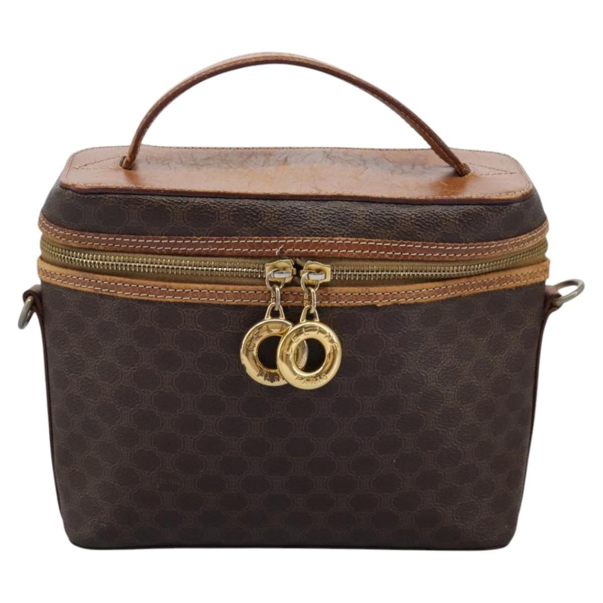 CELINE Macadam Canvas Vanity Hand Bag PVC Leather 2way Brown Auth 112929