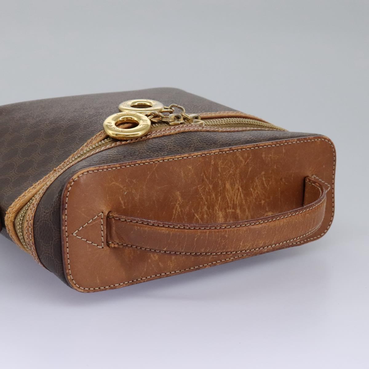 CELINE Macadam Canvas Vanity Hand Bag PVC Leather 2way Brown Auth 112929