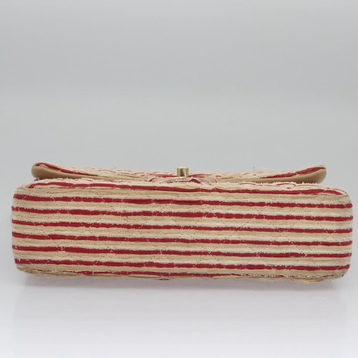 CHANEL Matelasse 25 Border Double Flap Chain Hand Cotton Red CC Auth 112984V