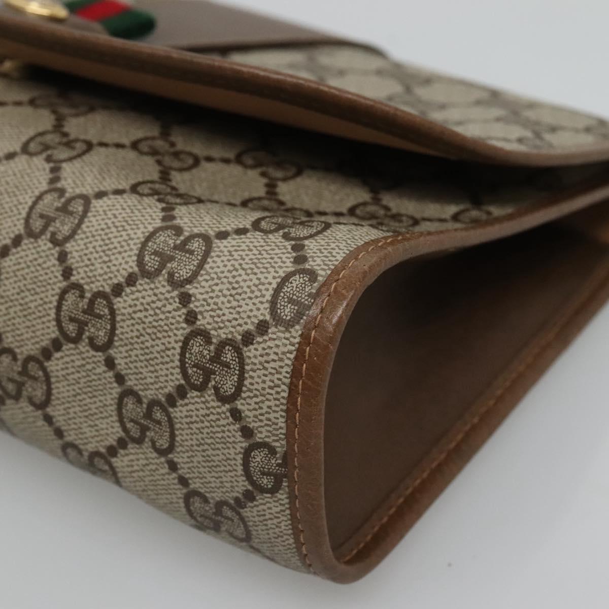 GUCCI GG Supreme Clutch Bag PVC Leather Beige Green Red Auth 112988