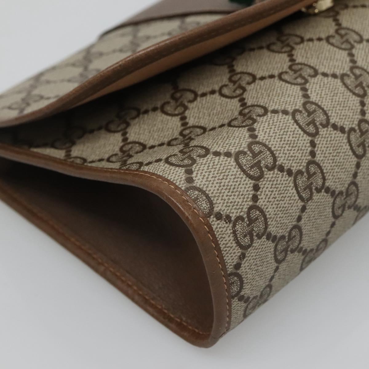 GUCCI GG Supreme Clutch Bag PVC Leather Beige Green Red Auth 112988