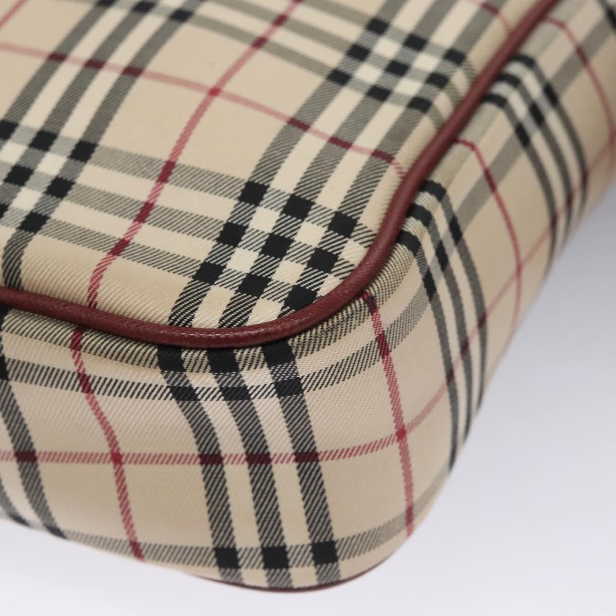 BURBERRY Nova Check Shoulder Bag Canvas Beige Red Auth 112999
