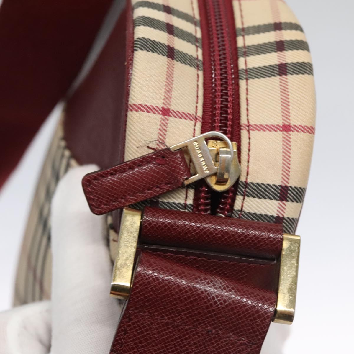 BURBERRY Nova Check Shoulder Bag Canvas Beige Red Auth 112999