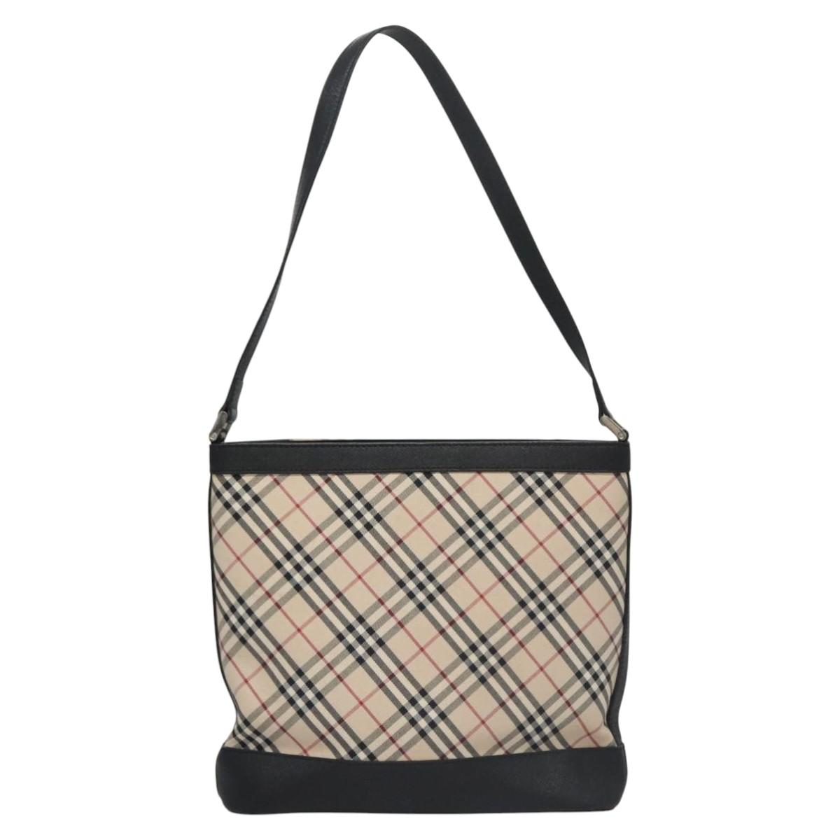 BURBERRY Nova Check Shoulder Bag Canvas Beige Black Auth 113000