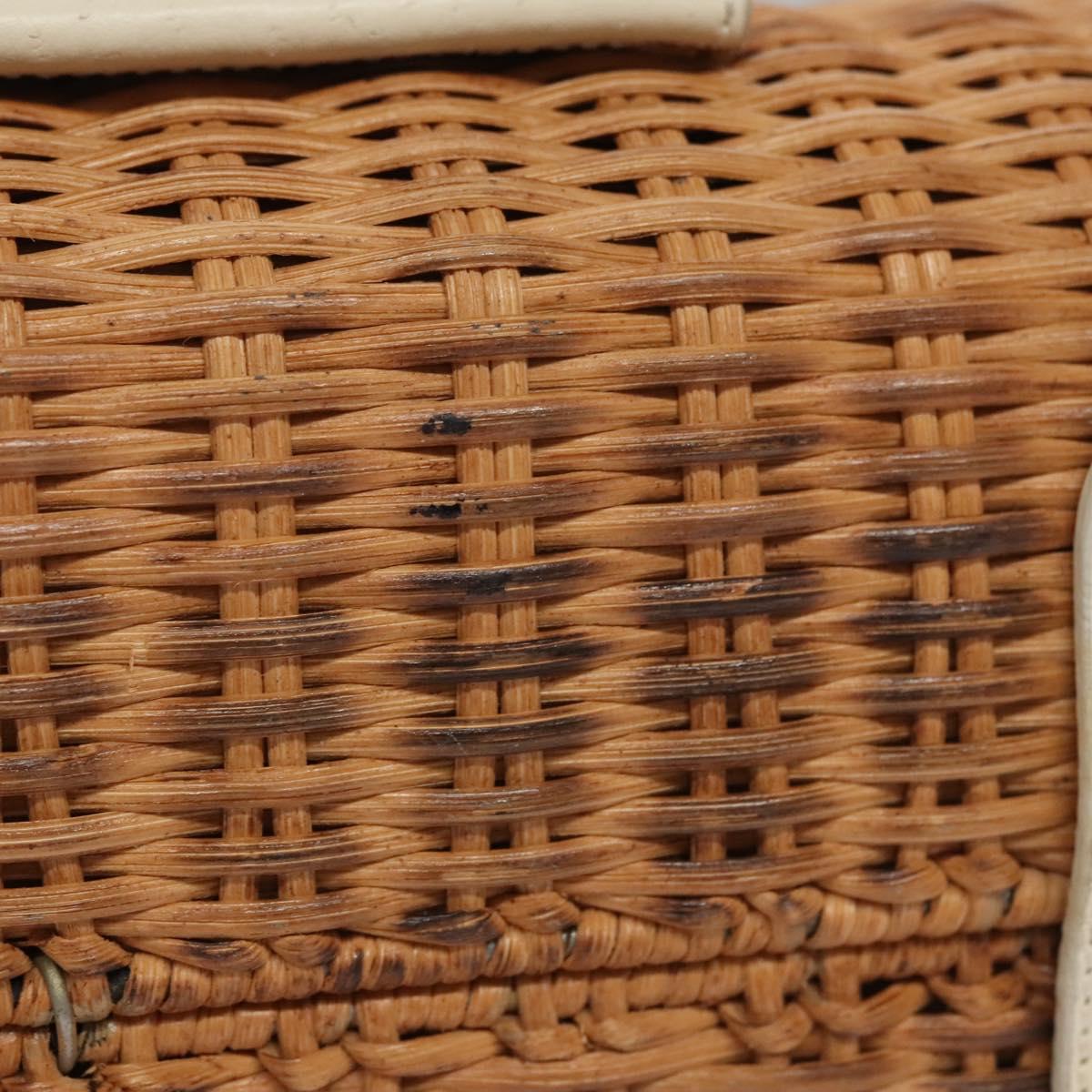 Salvatore Ferragamo Gancini Basket Bag Rattan Leather Brown gold Auth 113007