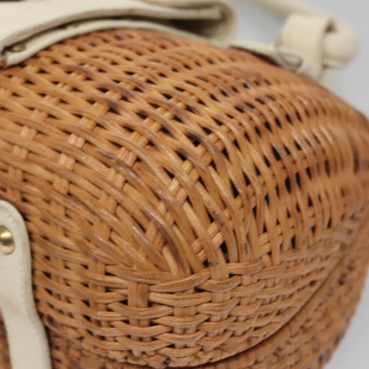 Salvatore Ferragamo Gancini Basket Bag Rattan Leather Brown gold Auth 113007