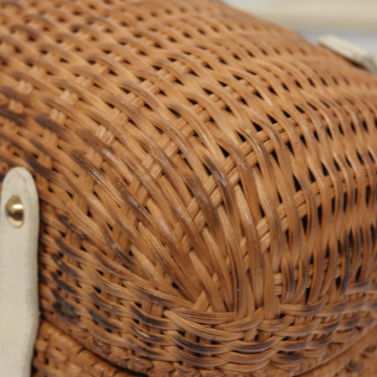 Salvatore Ferragamo Gancini Basket Bag Rattan Leather Brown gold Auth 113007