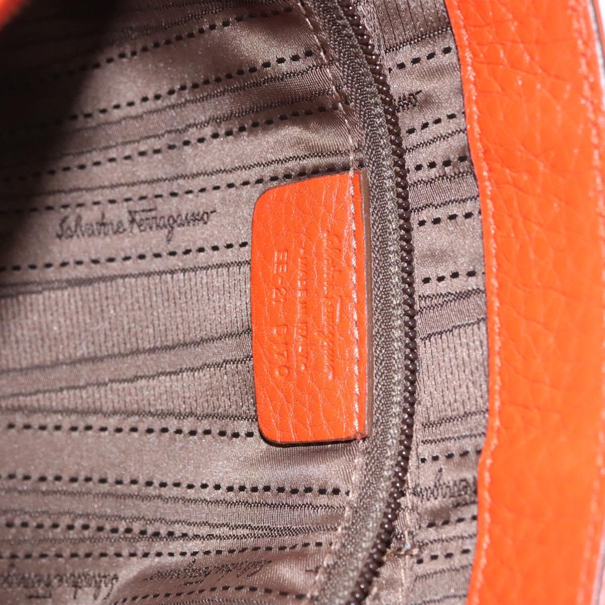 Salvatore Ferragamo Gancini Shoulder Bag Leather Orange Auth 113031