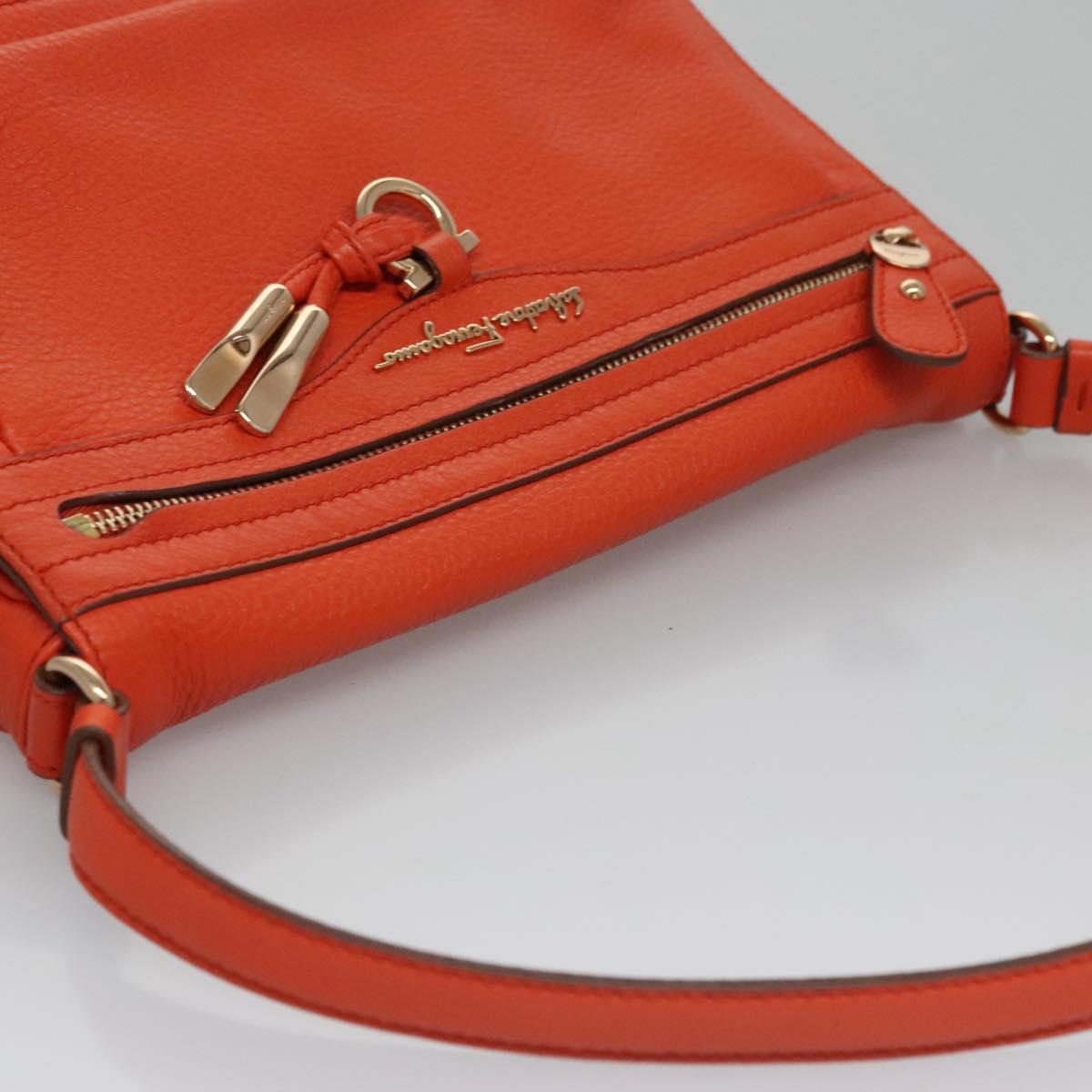 Salvatore Ferragamo Gancini Shoulder Bag Leather Orange Auth 113031