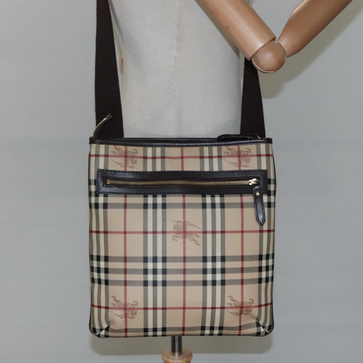 BURBERRY Nova Check Shoulder Bag PVC Leather Beige Auth 113037