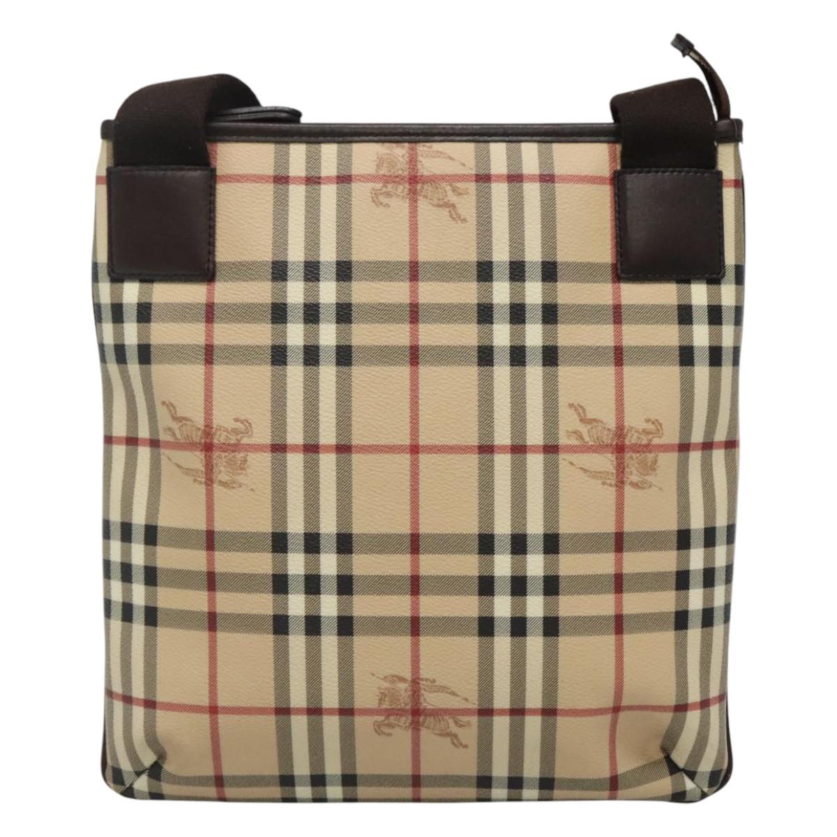 BURBERRY Nova Check Shoulder Bag PVC Leather Beige Auth 113037