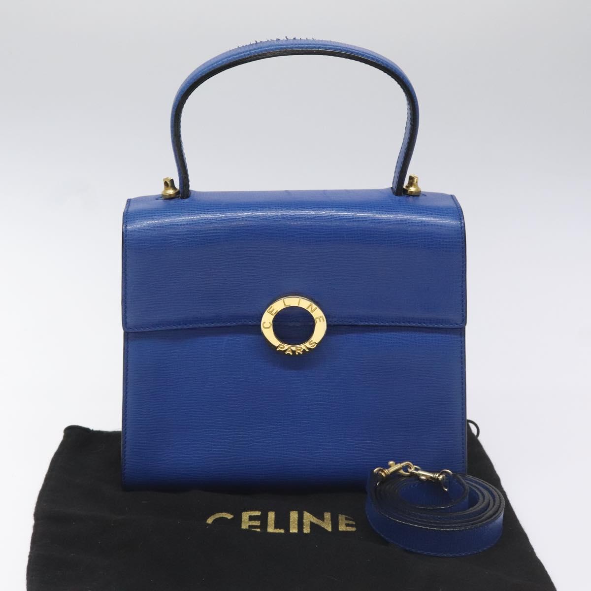 CELINE Hand Bag Leather 2way Blue Auth 113042V
