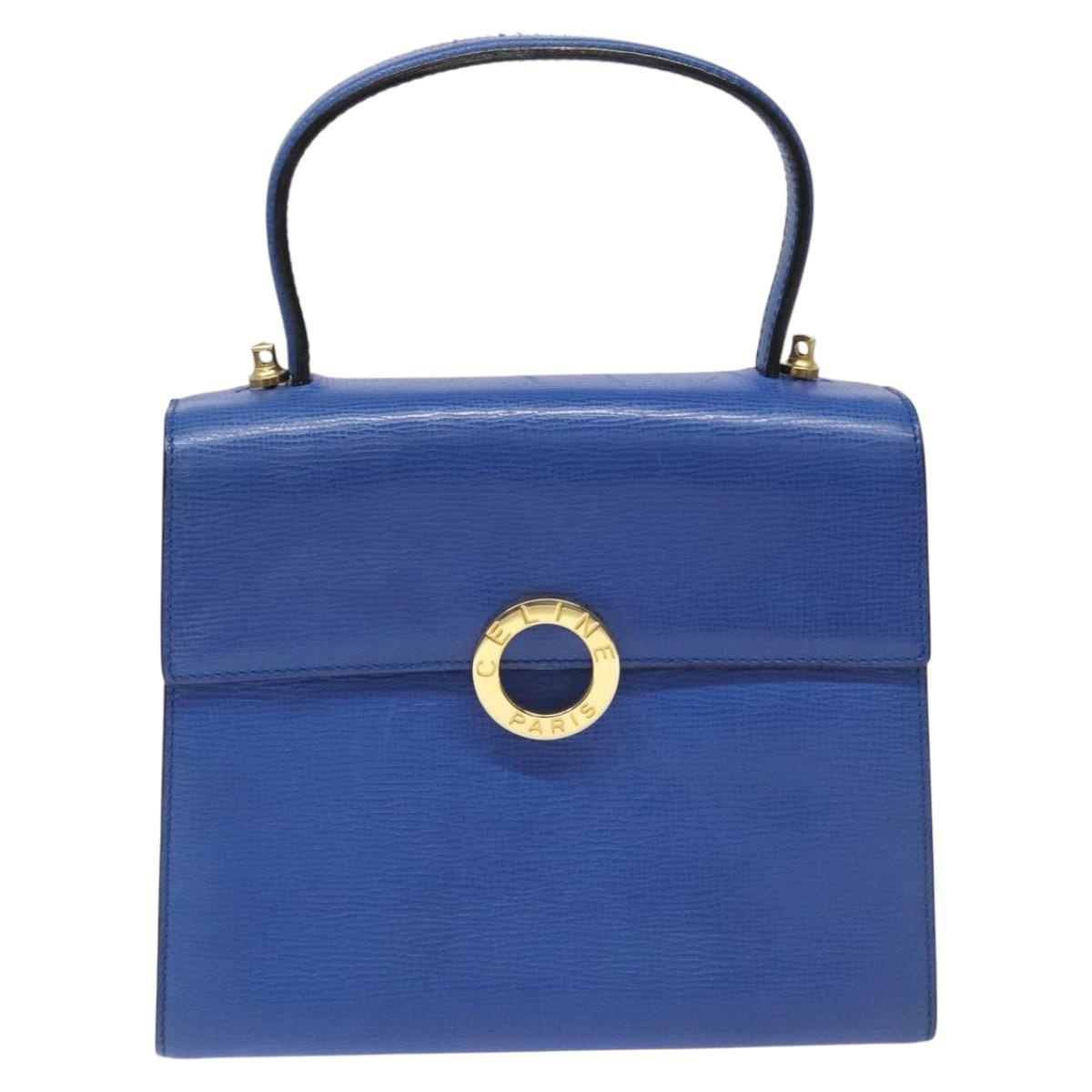 CELINE Hand Bag Leather 2way Blue Auth 113042V
