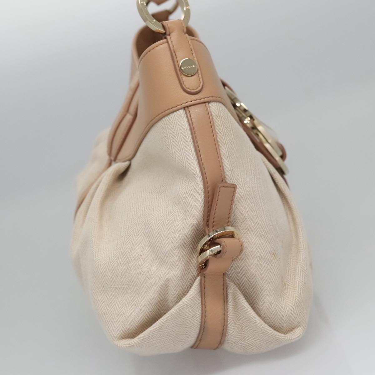 BVLGARI Chandra Shoulder Bag Canvas Beige Auth 113047