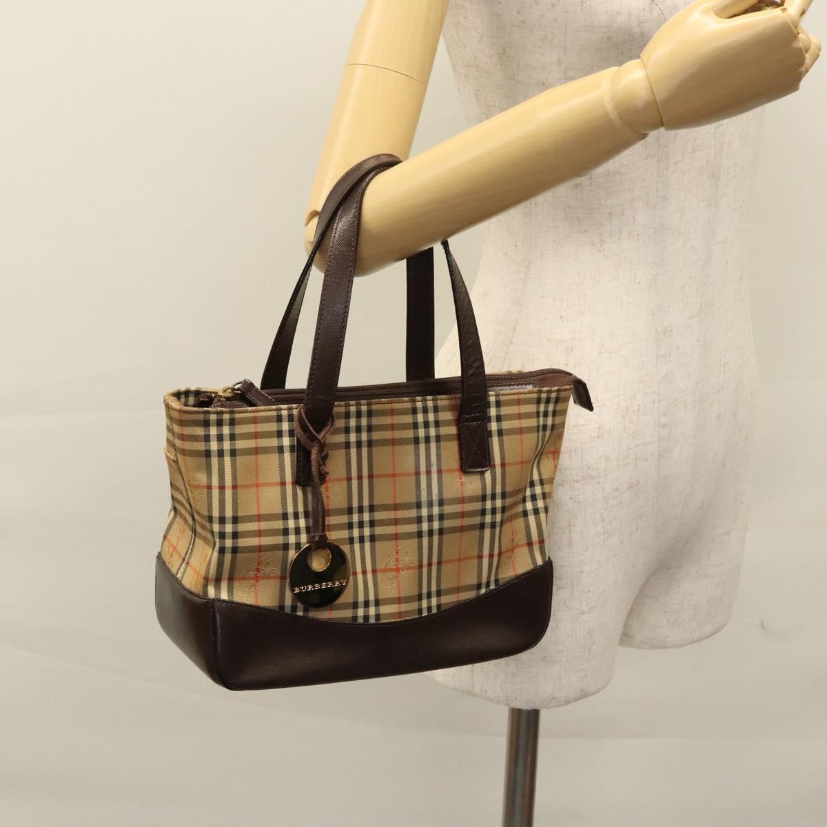 BURBERRY Nova Check Hand Bag Canvas Beige Auth 113053