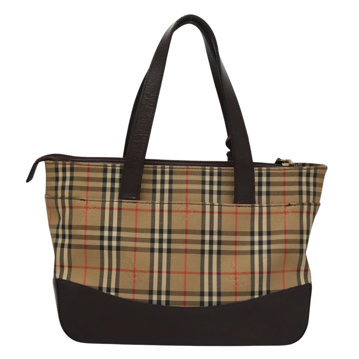 BURBERRY Nova Check Hand Bag Canvas Beige Auth 113053