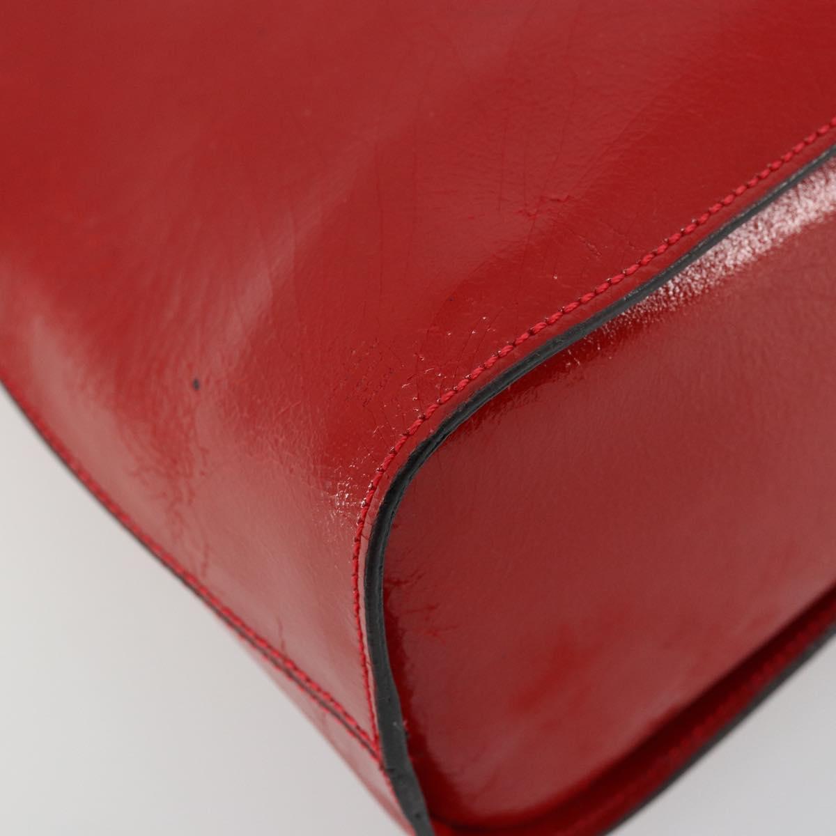 CELINE Hand Bag Patent leather Red Gold Auth 113064