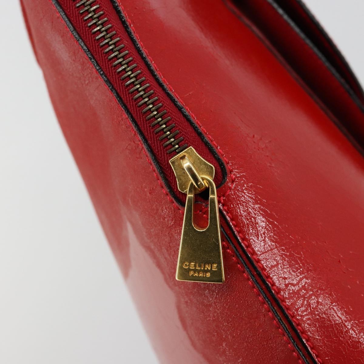 CELINE Hand Bag Patent leather Red Gold Auth 113064