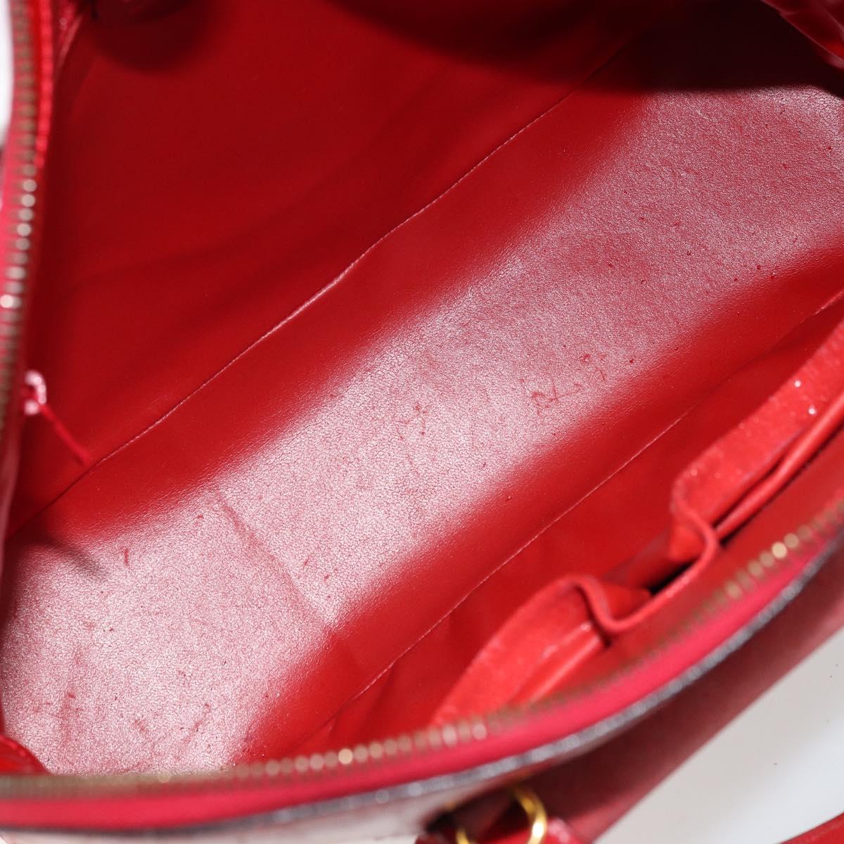 CELINE Hand Bag Patent leather Red Gold Auth 113064