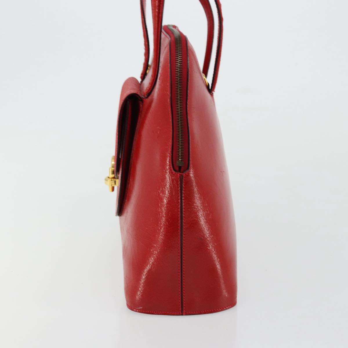 CELINE Hand Bag Patent leather Red Gold Auth 113064