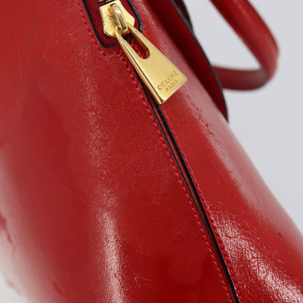 CELINE Hand Bag Patent leather Red Gold Auth 113064