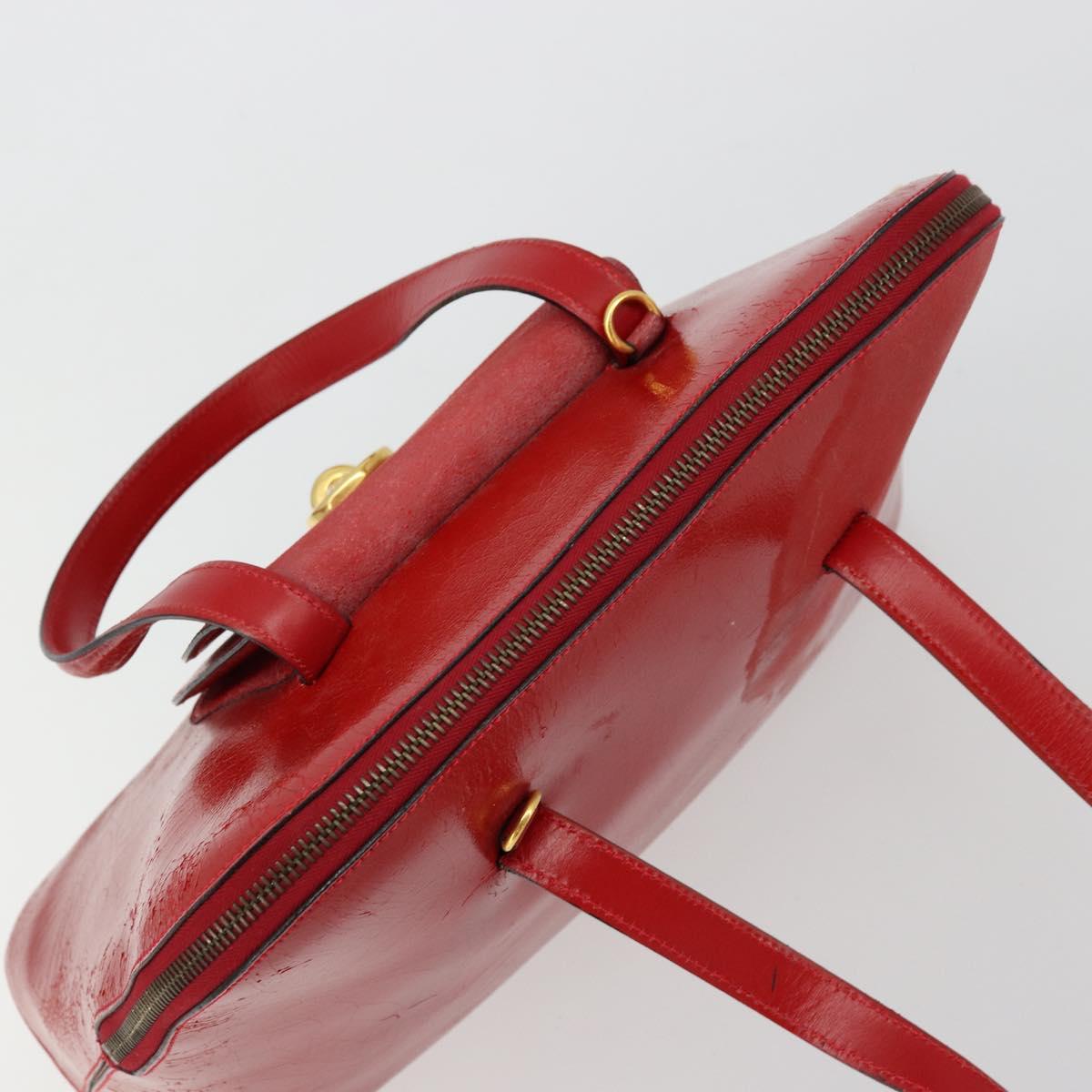 CELINE Hand Bag Patent leather Red Gold Auth 113064