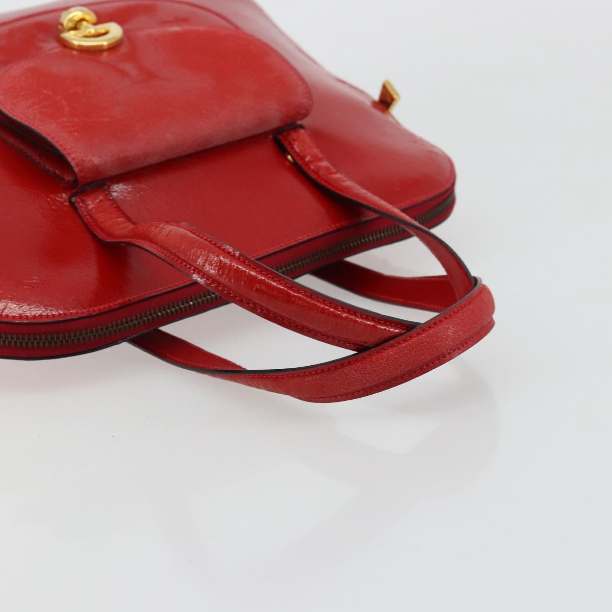 CELINE Hand Bag Patent leather Red Gold Auth 113064