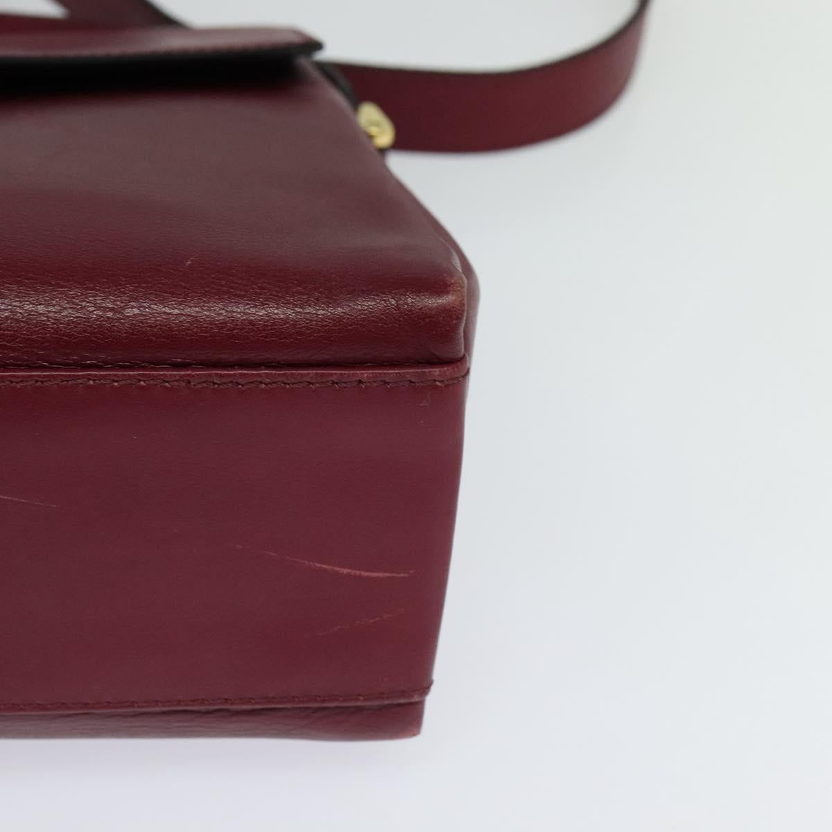 CELINE Shoulder Bag Leather Wine Red Gold Auth 113068