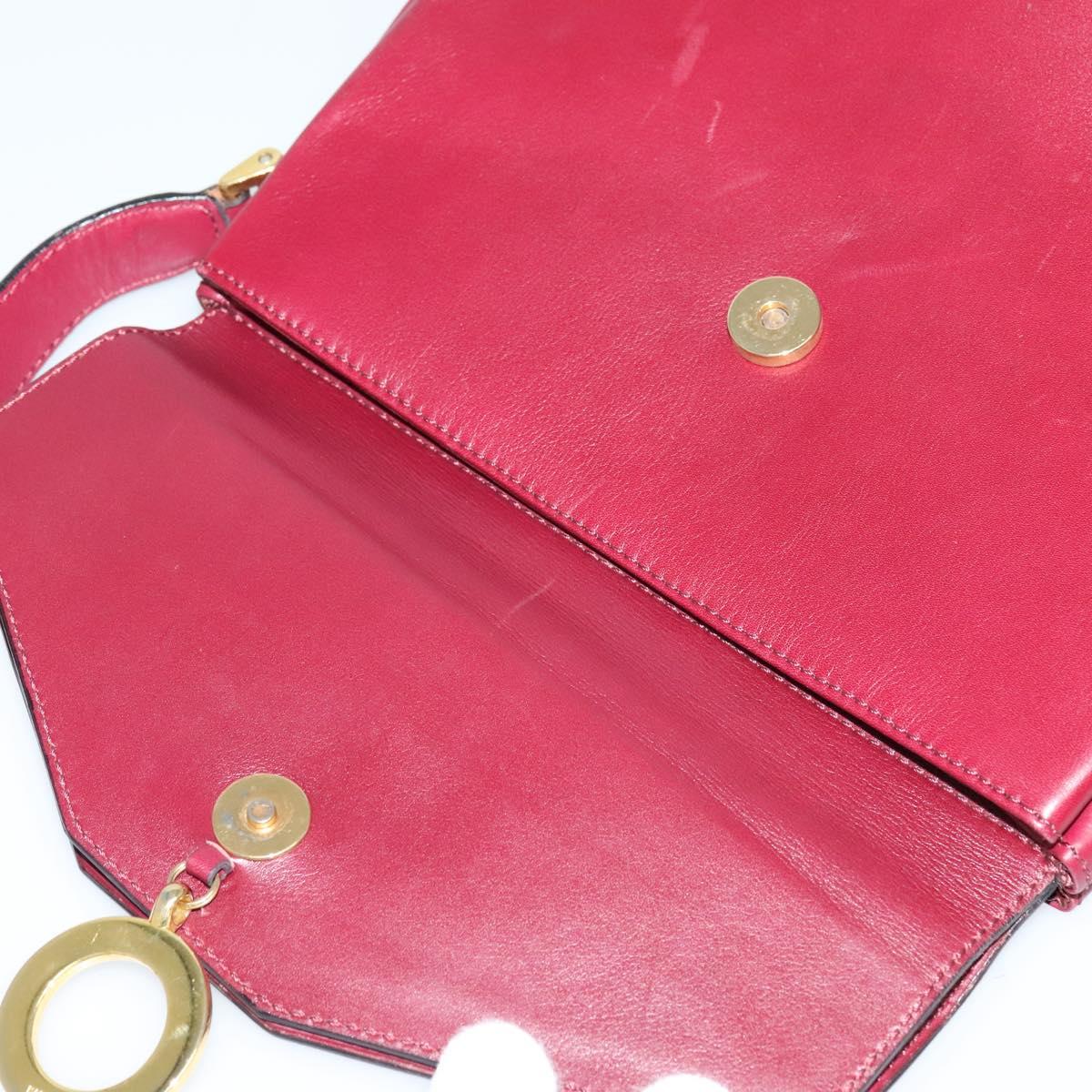 CELINE Shoulder Bag Leather Wine Red Gold Auth 113068