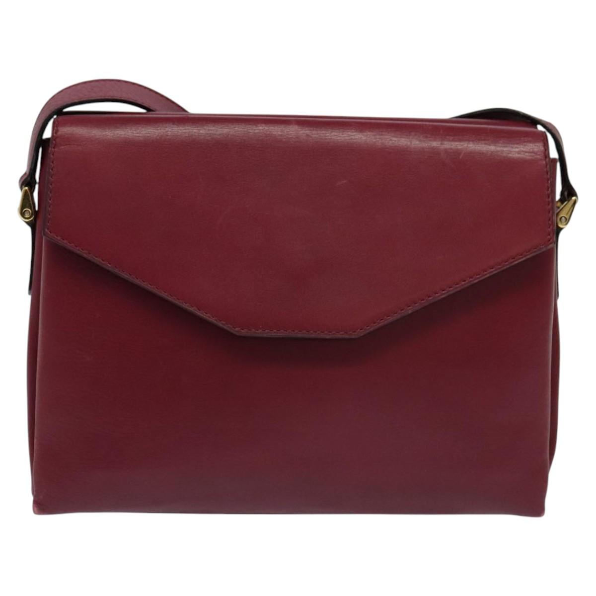 CELINE Shoulder Bag Leather Wine Red Gold Auth 113068