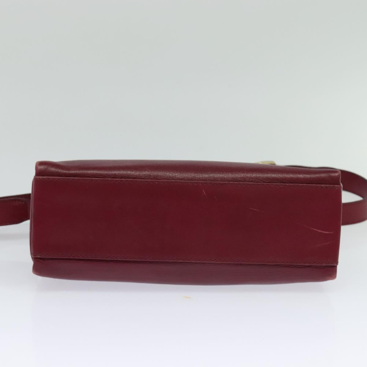 CELINE Shoulder Bag Leather Wine Red Gold Auth 113068