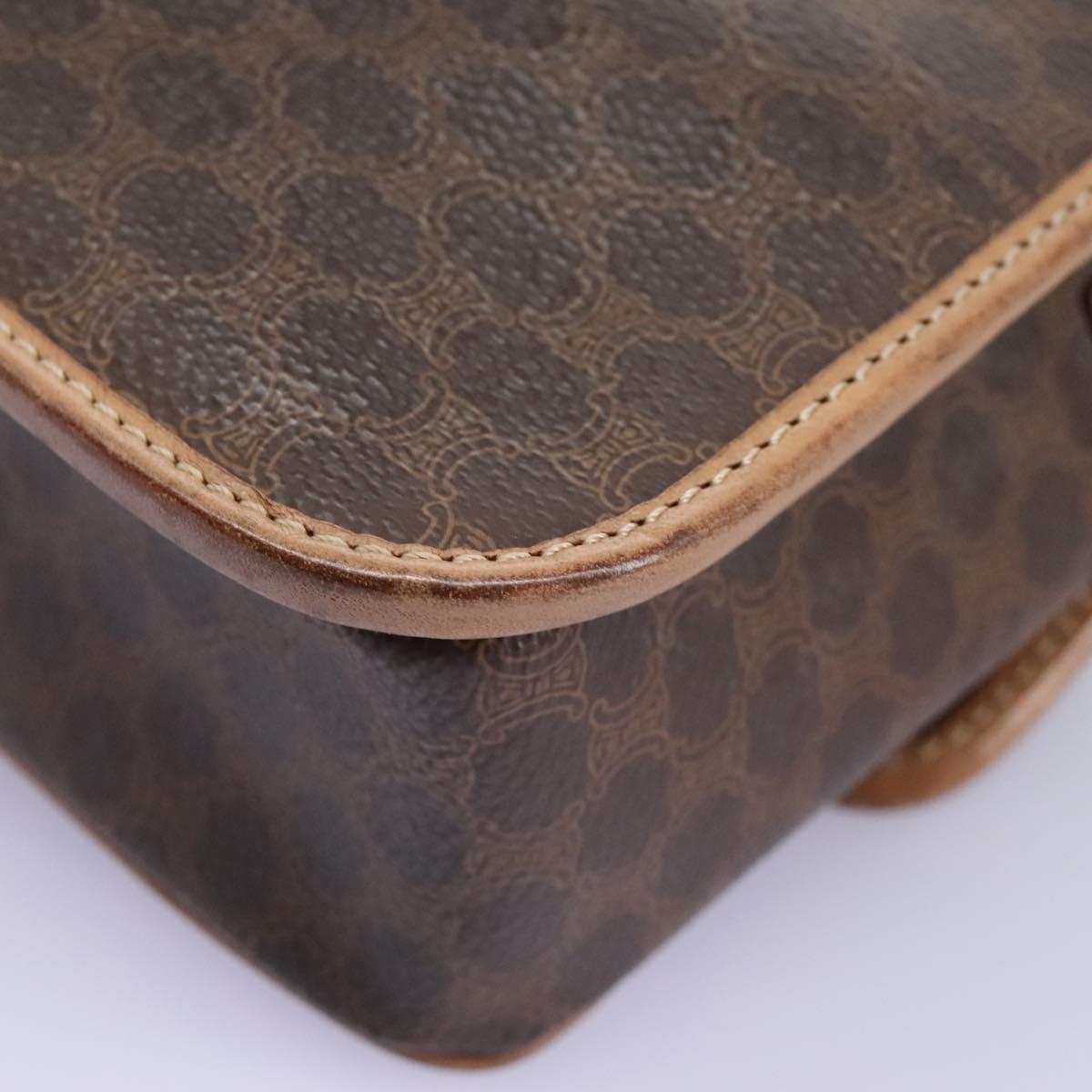 CELINE Macadam Canvas Shoulder Bag PVC Leather Brown Gold Auth 113071